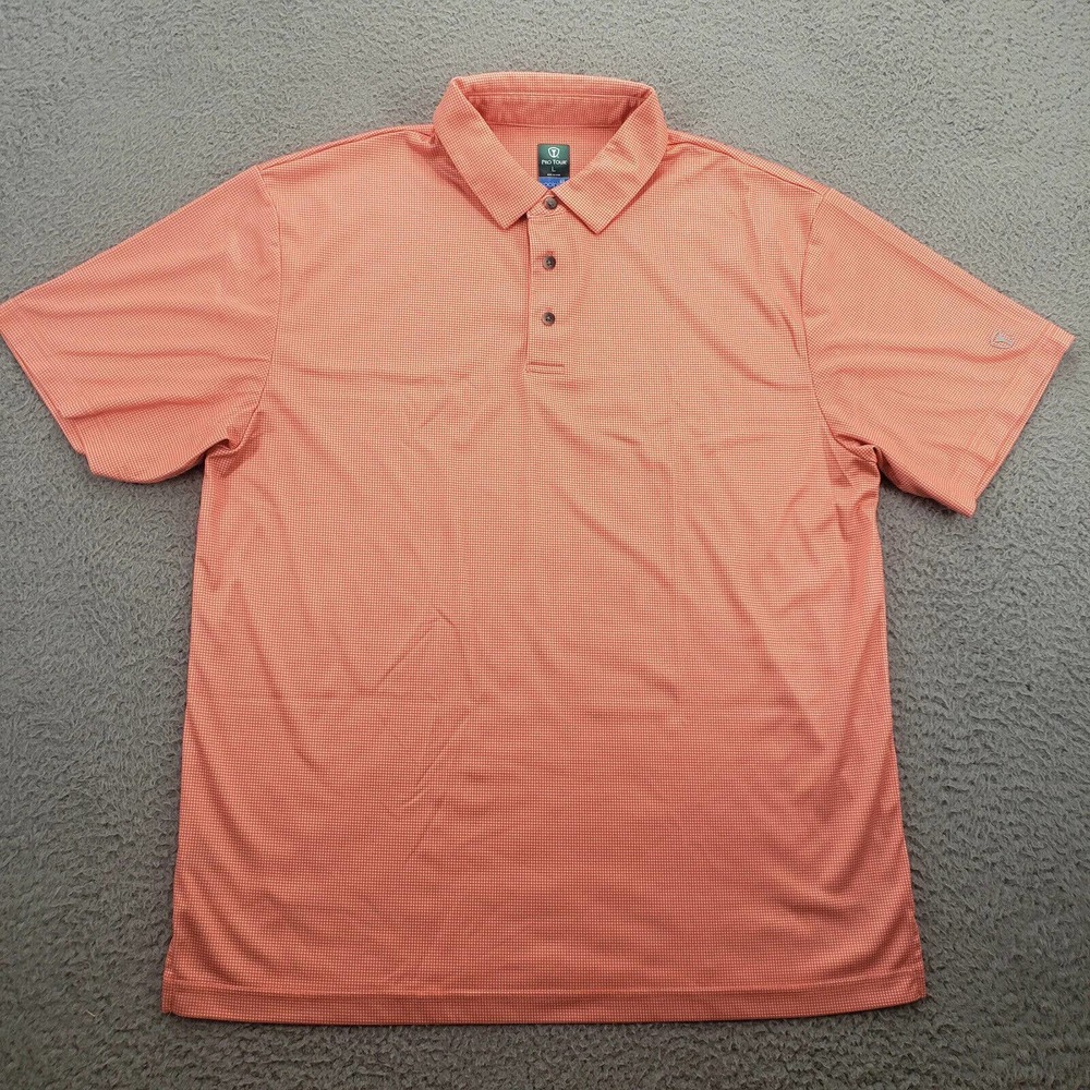 Pro Tour Shirt Mens Large Orange‎ Hounds tooth Outdoor Casual Polo Golf Collared